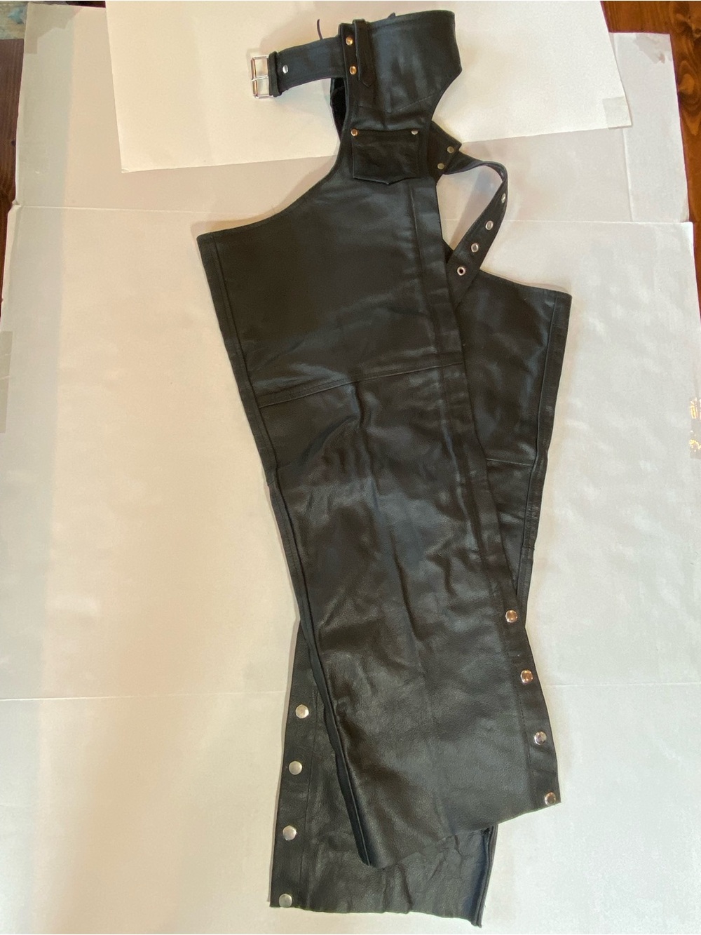 Genuine Black Leather Chaps Motorcycle/ horse riding Size Large.